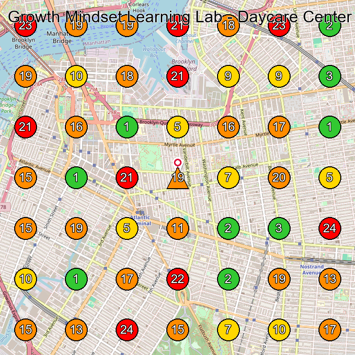 Growth Mindset Learning Lab - Daycare Center Day Care Center GeoGrid ranking map for Brooklyn NY